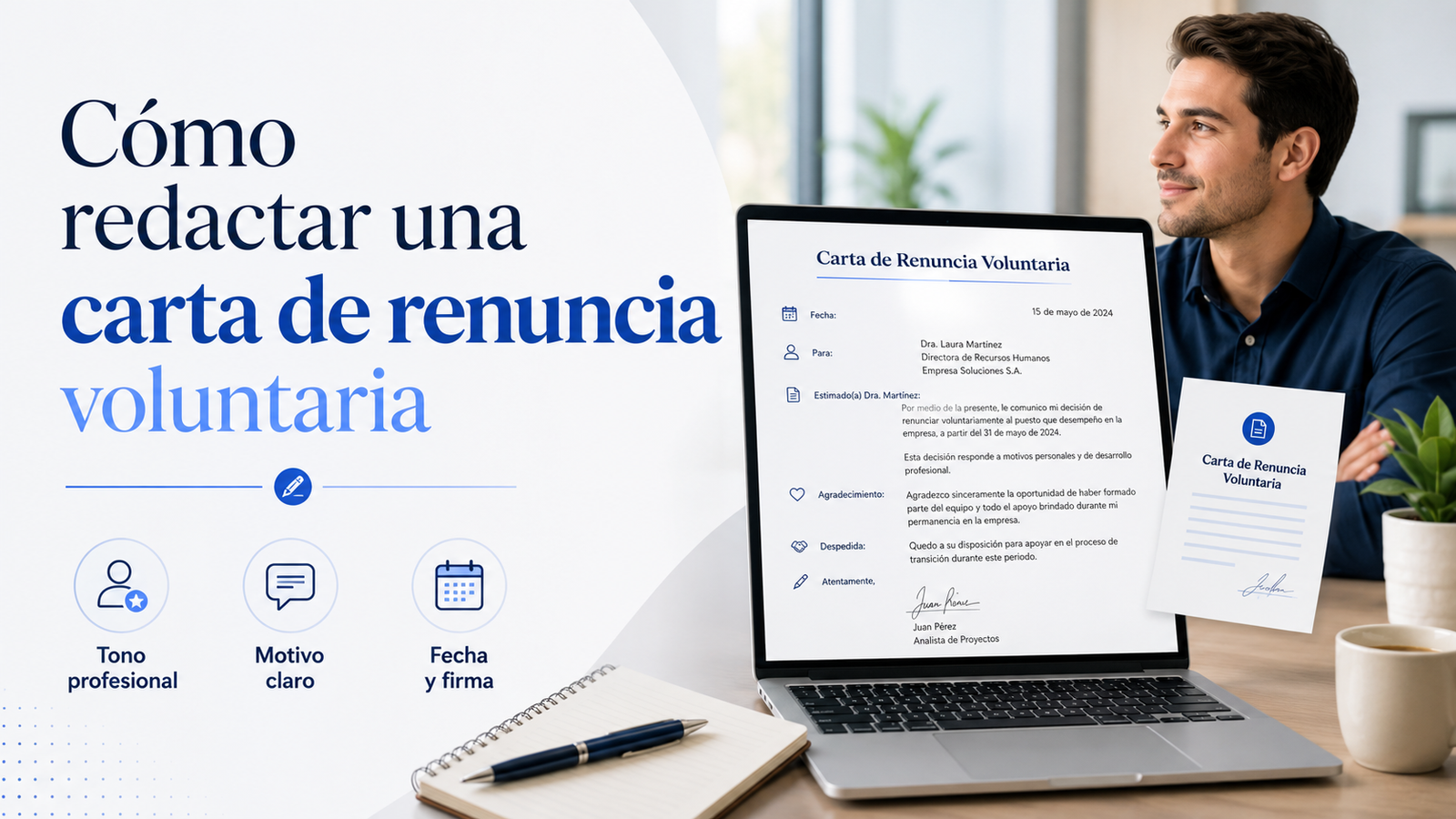 Cómo redactar una carta de renuncia voluntaria: guía y plantilla